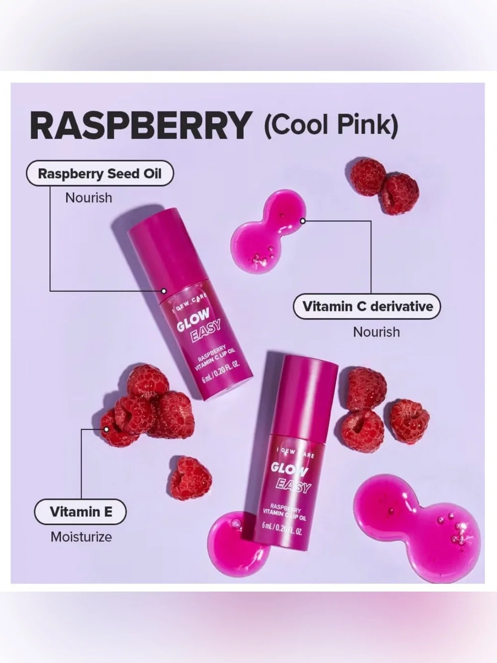 I DEW CARE Glow Easy Raspberry Vitamin C Lip Oil NWT